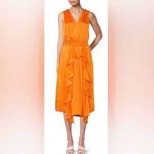 Karl Lagerfeld Silky Ruffled Orange Dress/Sleeveless  - Size Small  (MSRP- $149)